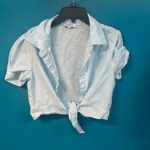 Blue Striped Button Up Crop Top